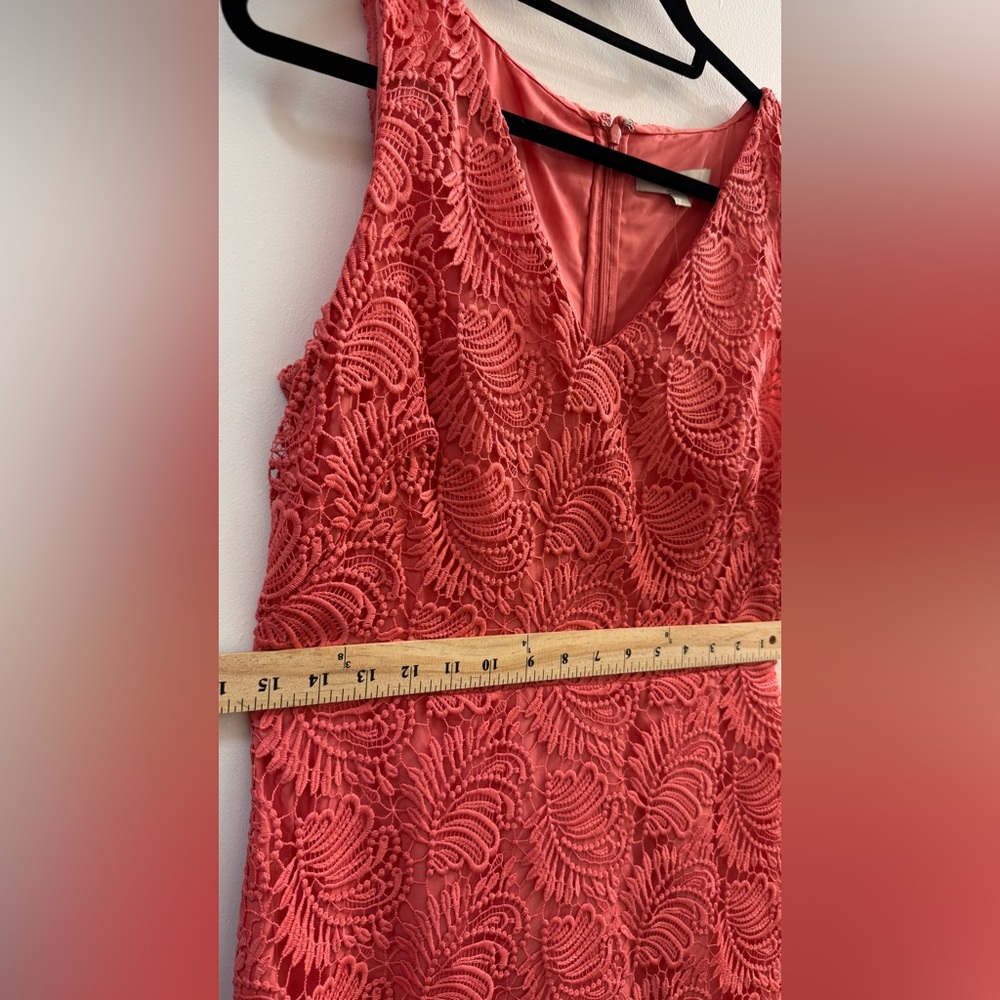 NWT LOFT Coral Pink Floral Lace Sheath Dress Size 6 $98 - Picture 8 of 9